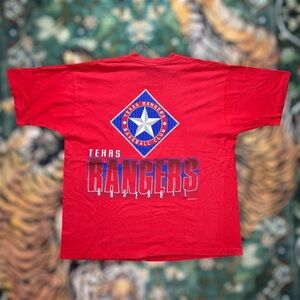 Vintage 90s Pro Player Texas Ranger Graphic T-shirt Baseball Red XXL USA Made